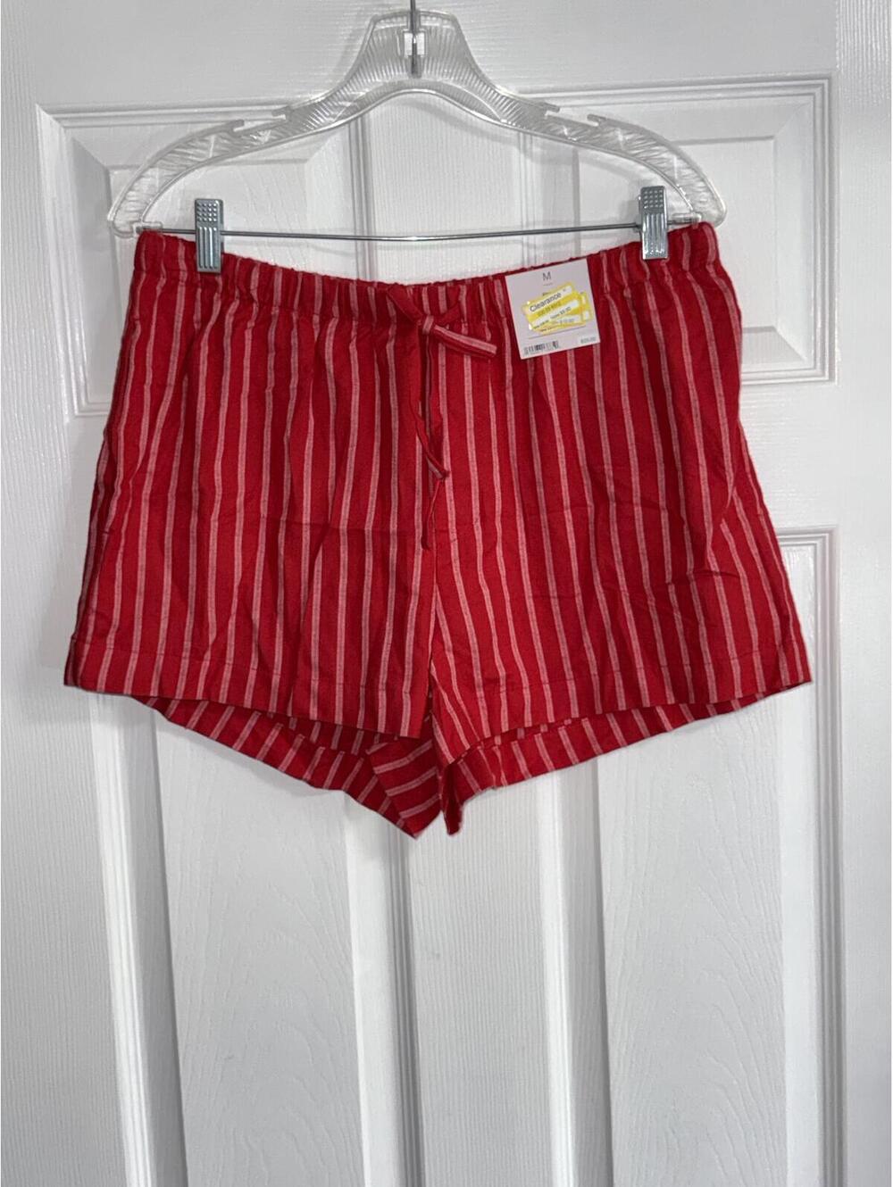 Auden Women’s Red & White Striped Flannel Shorts, Size M, NWT